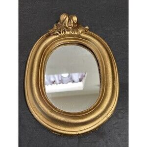 Gold Gilt Ornate Plaster Wall Mirror Rococo Baroque Style Oval Small Vintage